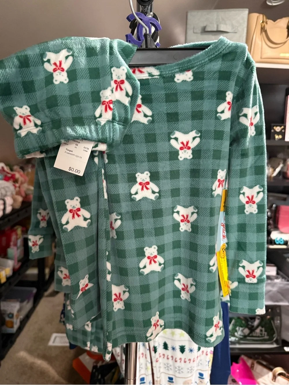 Cat & Jack Green Plaid Bear Print Pajama Set